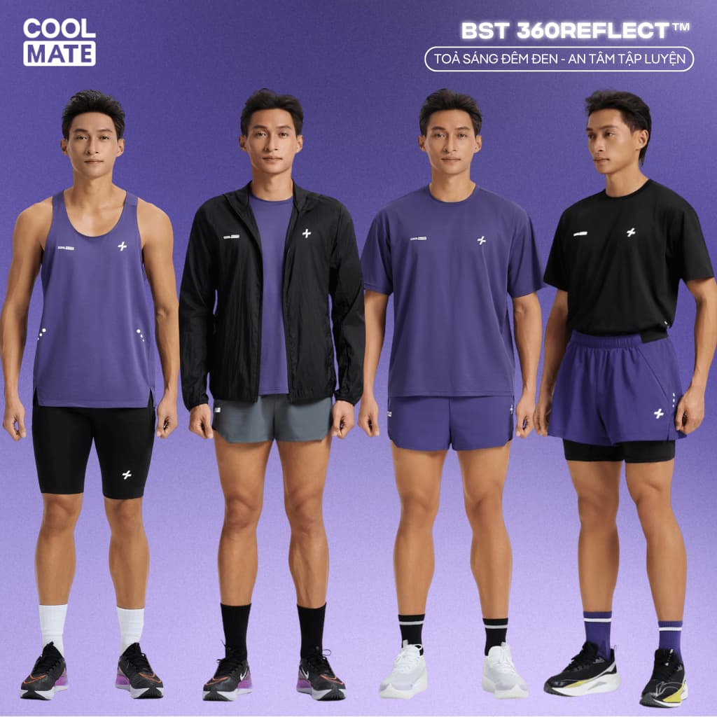 [MUA2GIẢM10%]BST Run Safe InTheDark 360Reflect Phản quang Áo thun/Tank/Khoác thể thao, Quần short 2 lớp chạy bộ Coolmate