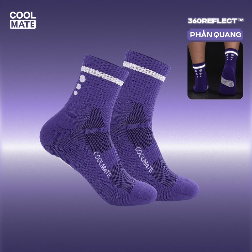 [BST Run Safe In The Dark]Tất cổ trung chạy bộ unisex phản quan 360Reflect, tất thể thao mềm mịn, giảm ma sát Coolmate