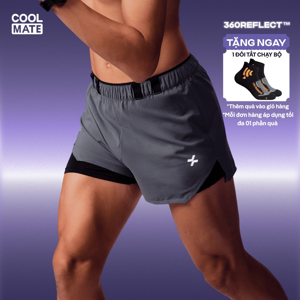 [BST Run Safe In The Dark]Quần shorts chạy bộ phản quang 2 lớp 3IN 360Reflect, quần thể thao hạn chế ma sát Coolmate