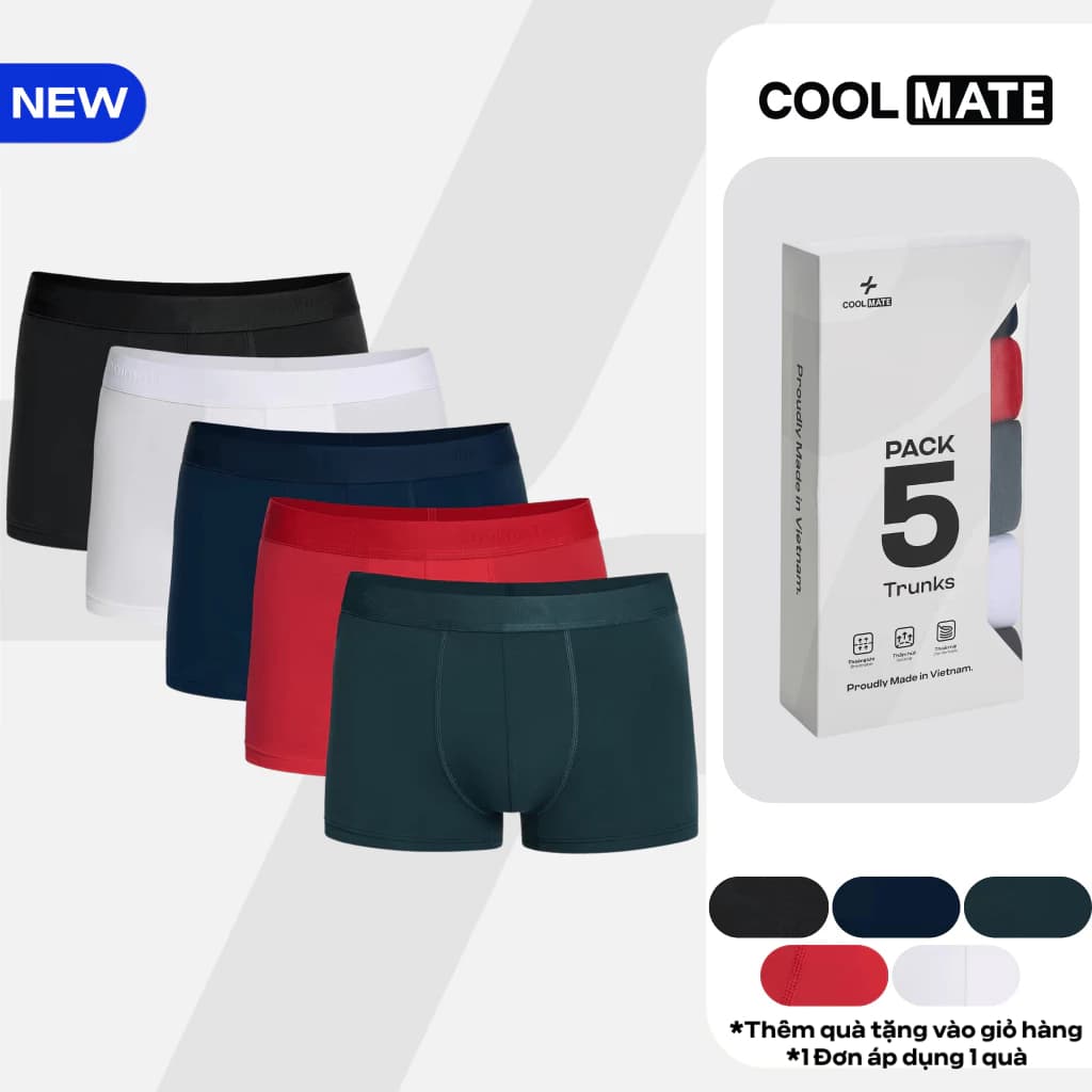 Combo Pack 5 Quần lót nam Trunk Cotton Co Giãn Origin mềm mại, co giãn, thấm hút Coolmate