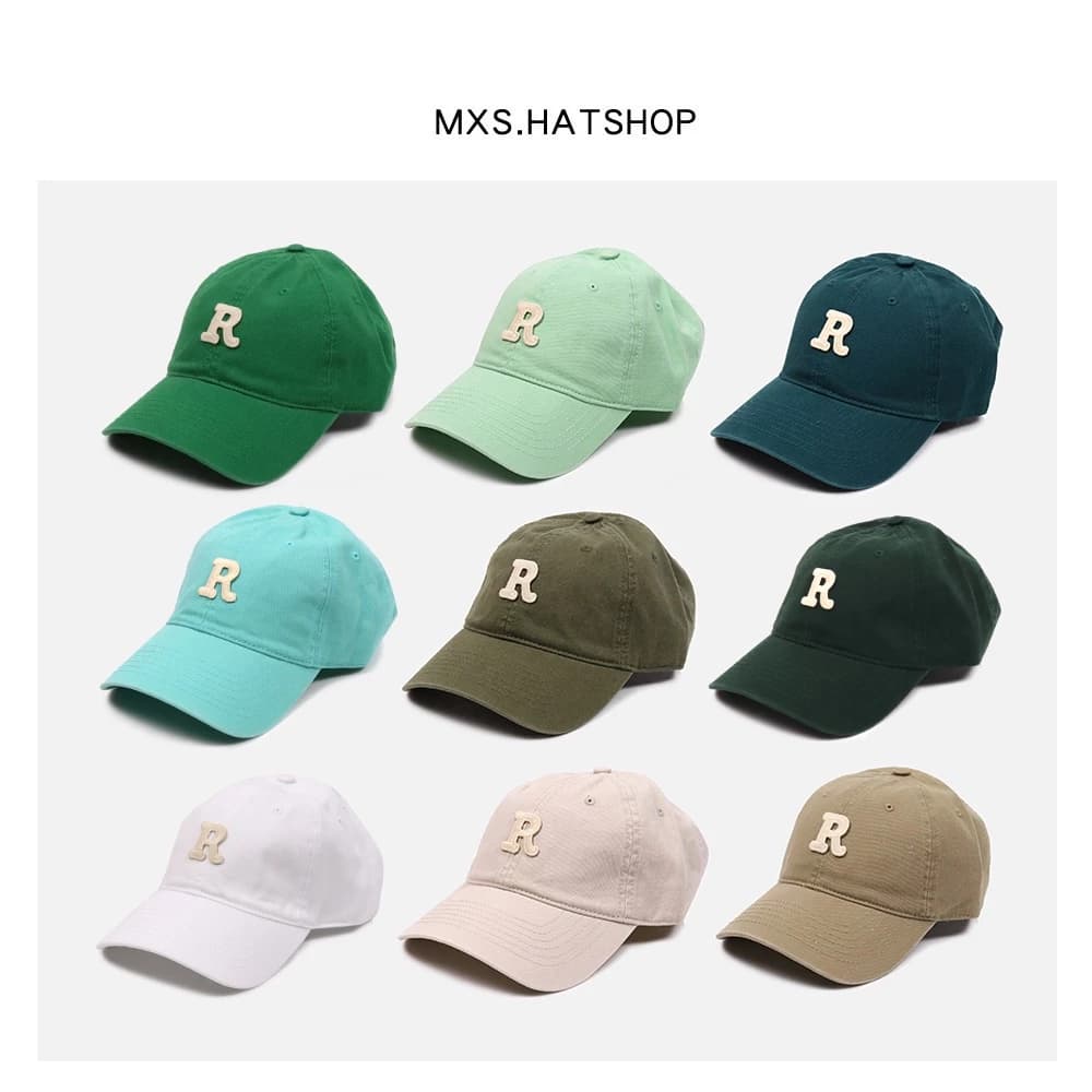 Mũ Lưỡi Trai Cotton Mềm Mại Thêu Chữ R Màu Trắng Xanh Lá Phong Cách Hàn Quốc Dễ Phối Đồ Thời Trang Xu Hướng Cho Nam Và Nữ