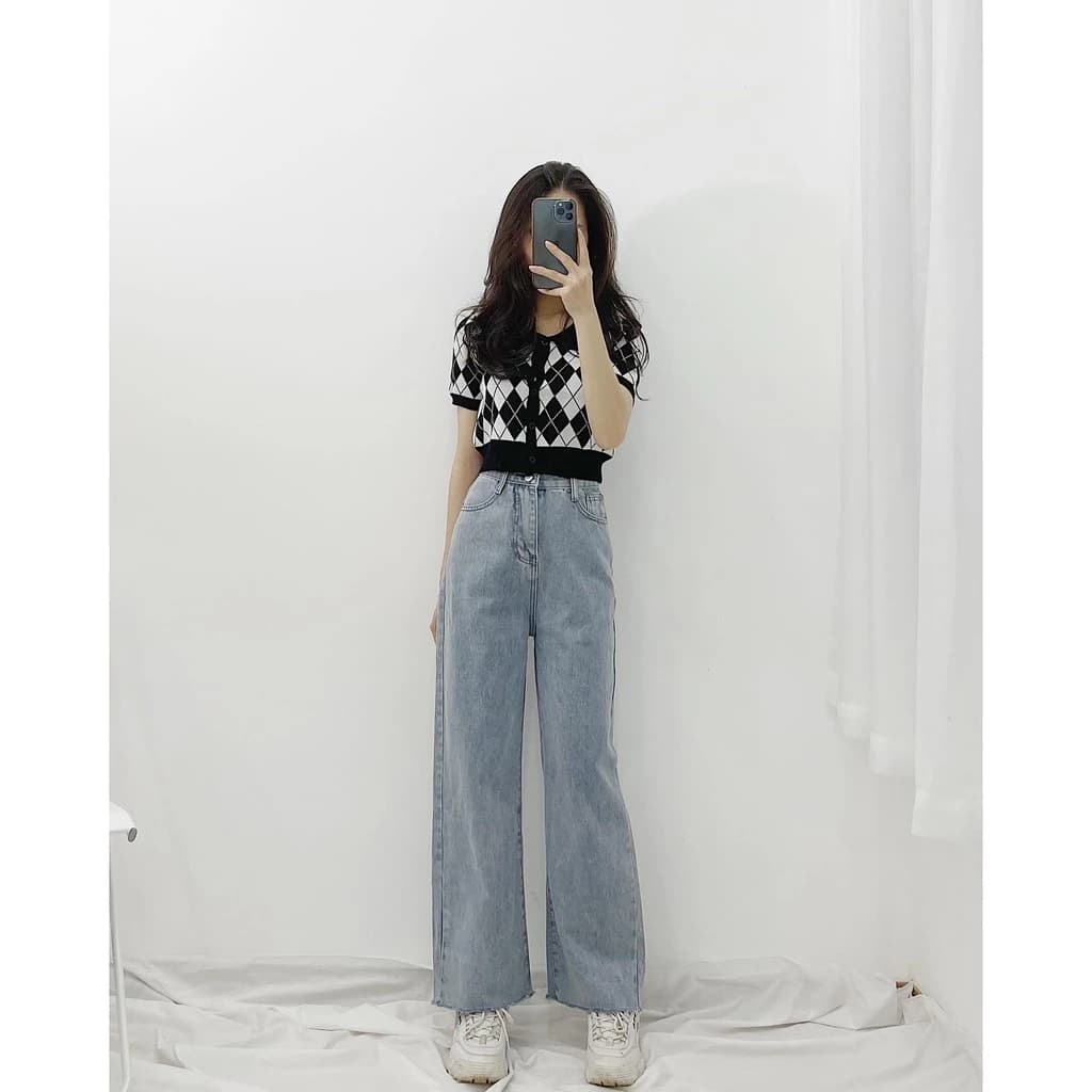( XẢ HÀNG ) Quần Jean Ống Rộng 8068, Quần Jean Ống Suông Cạp Cao Miho House