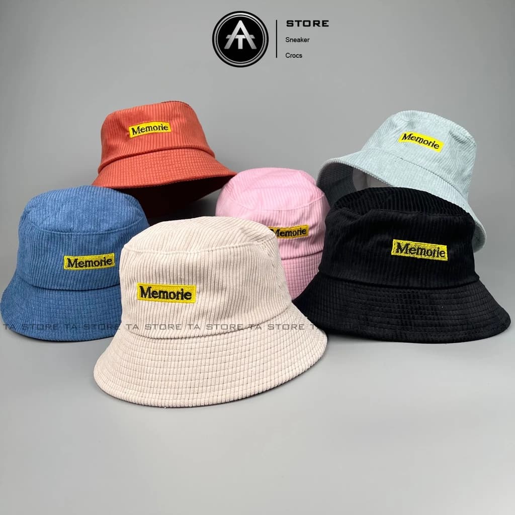 Mũ bucket thêu chữ Memorie TA Store chất nhung tăm cao cấp form unisex nam nữ