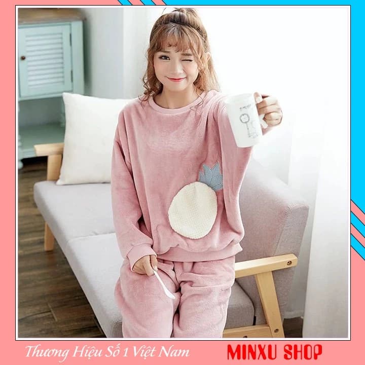 Bộ mặc nhà bộ đồ ngủ nữ mùa đông chất băng lông siêu mềm mại, ấm áp, mặc lại dễ thương, mùa đông ôm như ôm gấu (Mã BL)