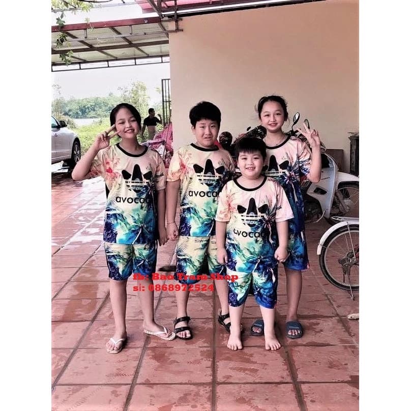 Bộ đồ bé trai dừa xanh in 3D chất thun lạnh co dãn từ 10kg đến 70kg