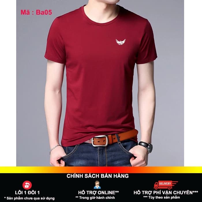 [hot] Áo thun nam cổ tròn màu đỏ đô made in bahada