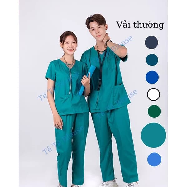 SIÊU SALE (Màu Xanh Cổ Vịt) Bộ scrubs cổ tim bác sĩ, điều dưỡng, dược sĩ, spa, thẩm mỹ, nha khoa, bệnh viện, phòng khám