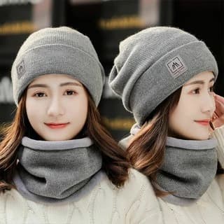 Mũ len nữ trùm đầu lót lông kèm khăn giữ ấm chống lạnh,chống gió nhiều màu