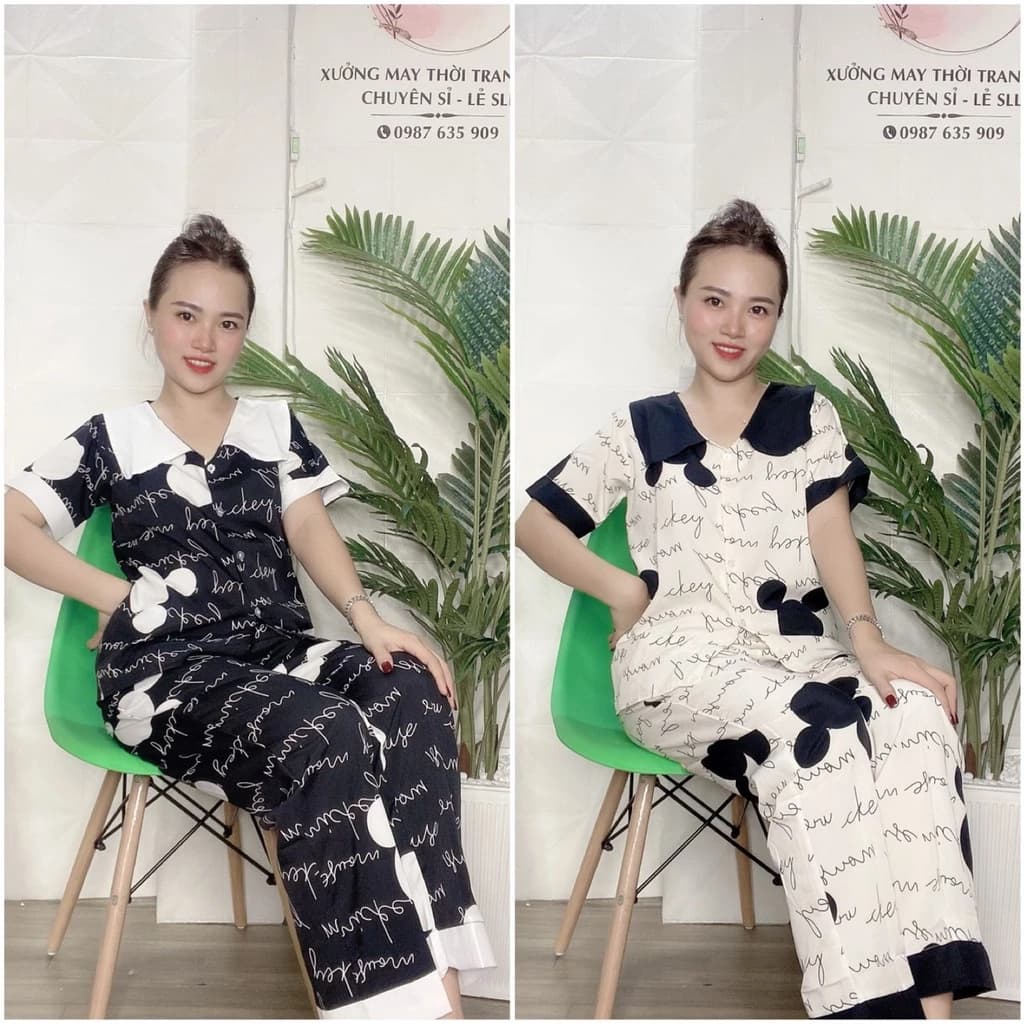 SET PIJAMA TAY NGẮN QUẦN DÀI CHỮ KÝ HOT , CÓ SIZE - PJ09