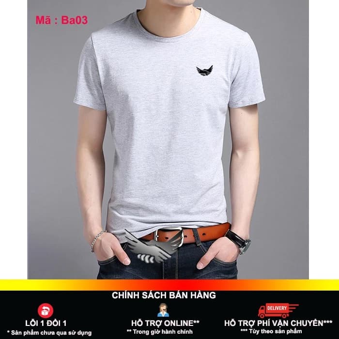 [hot] Áo thun nam cổ tròn màu xám made in bahada