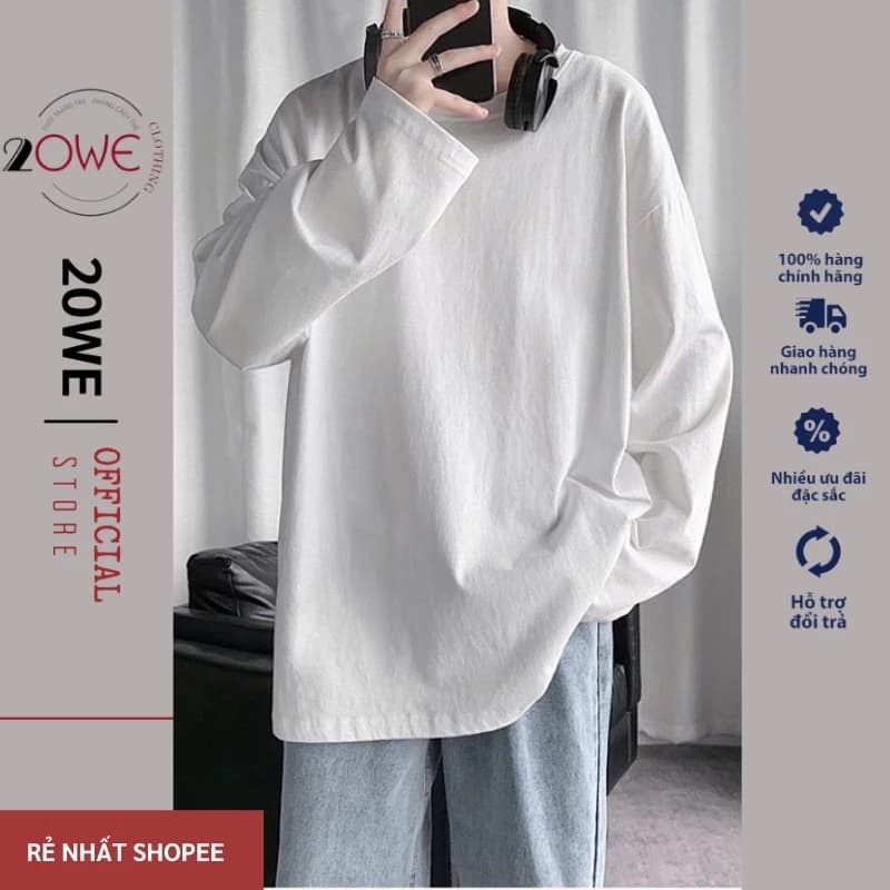 áo phông trơn tay dài phom rộng dáng unisex trend 2024