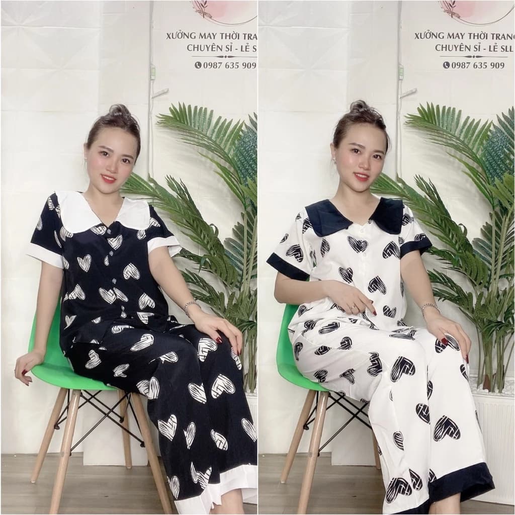 SET PIJAMA DÀI TAY NGẮN HỌA TIẾT TRÁI TIM DỄ THƯƠNG , CÓ SIZE - PJ10