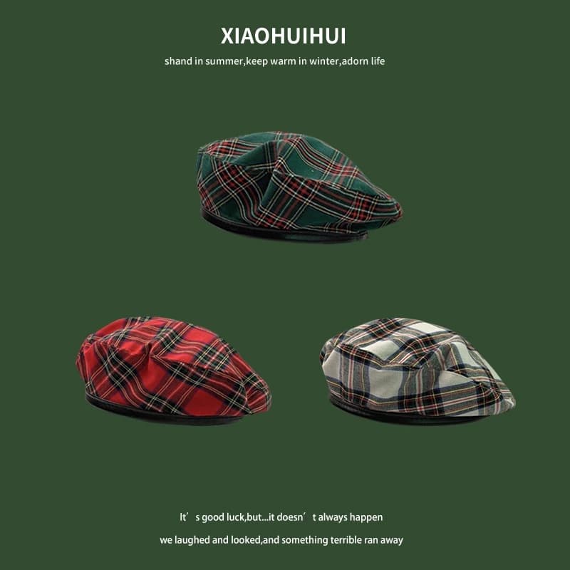 Nón Beret Da Sọc Ca Rô Phong Cách Anh Quốc Cổ Điển Thời Trang Xuân Thu Cho Nữ