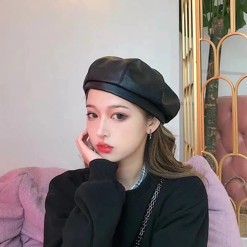 [ Mã 151FASHIONSALE1 giảm 10K đơn 50K ] Mũ nồi bằng da PU phong cách thời trang thu đông cho nữ