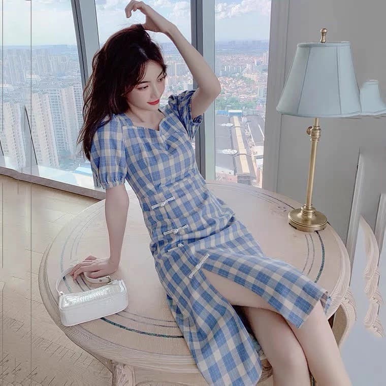 [ĐỦ BILL CÓ QUÀ] 🎁🎁 Đầm caro xẻ tà ôm dáng cực xinh (Có ảnh thật)
