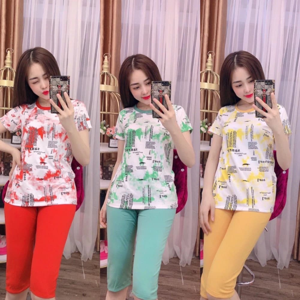 ĐỒ BỘ COTON LỬNG PHỐI MÀU VÀ CHỮ SIÊU XINH (ẢNH THẬT) CÓ SZ 40-75KG - CT37 ĐB