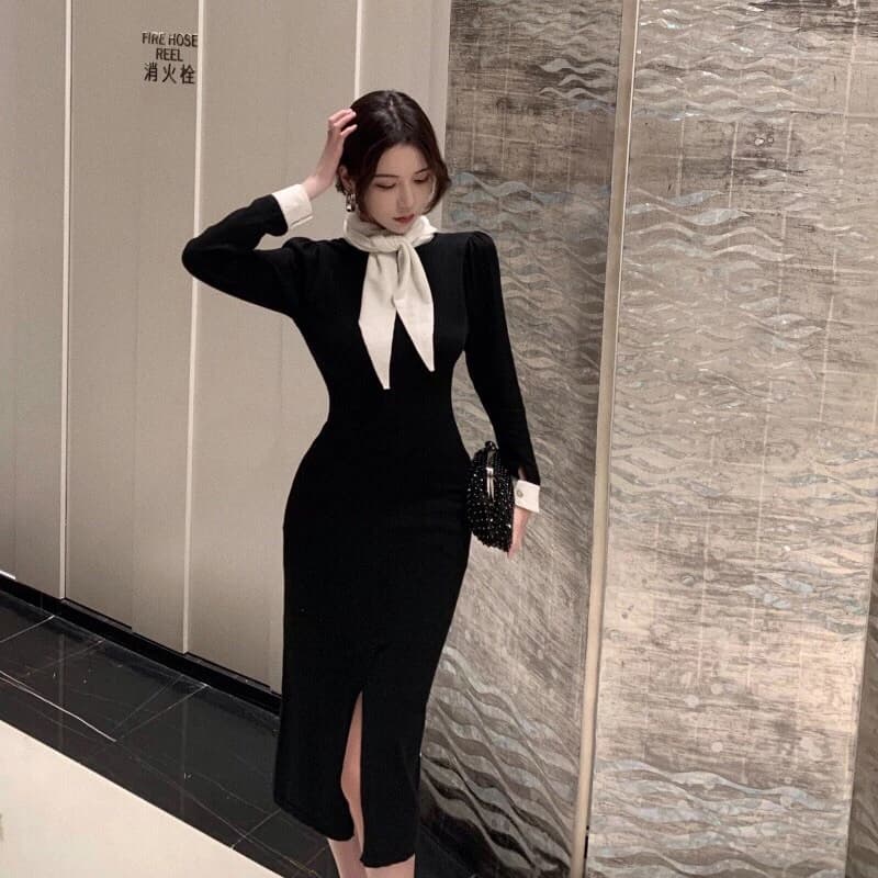 Đầm body dự tiệc buộc nơ cổ