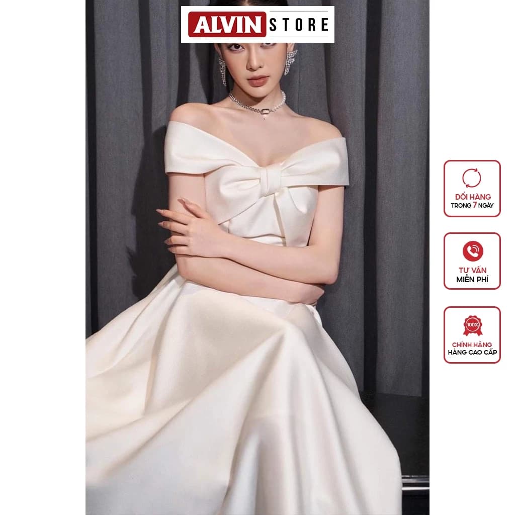 Đầm Xòe Dáng Dài Hở Vai Phối Nơ Dự Tiệc Alvin Store 1521