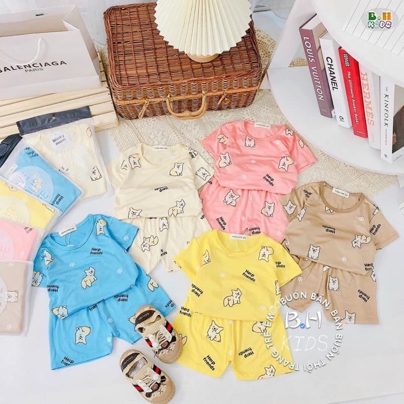 Bộ cộc tay thun lạnh cổ chui siêu mềm mát cho bé trai/gái