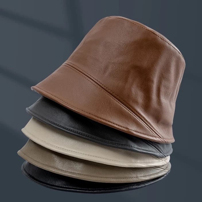 Mũ Bucket Chất Liệu Da pu Phong Cách Thời Trang Nhật Bản Dành Cho Nam Và Nữ