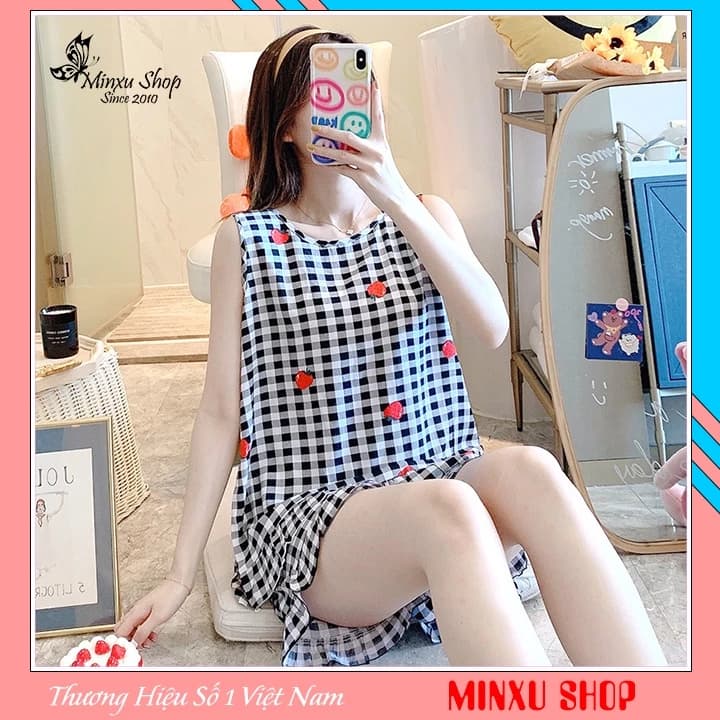 Bộ Ngủ Mặc Nhà Bộ Sát Nách - Vải Lanh Mát Lịm - Thiết Kế Viền ÁO Cách Điệu, Cá Tính Minxu shop Mã DV