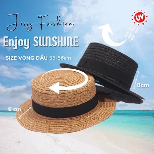 Mũ Cói Nữ Rộng Vành Đi Biển Boater JCB01 Jussy Official Chất Cói Vành Rộng Nhiều Màu Vintage [CÓ HỘP GIỮ FORM NÓN]