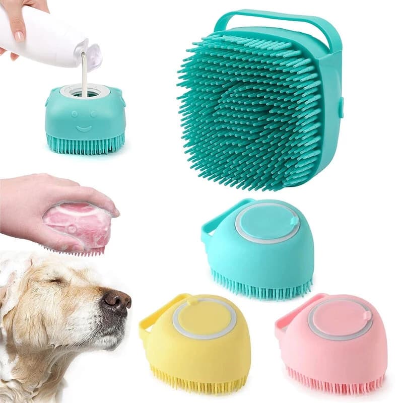 Bàn Chải Tắm/Bông Tắm Silicon Tạo Bọt Matxa Cho Chó Mèo có Chỗ Đựng Sữa Tắm hihapet