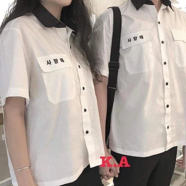 Áo sơmi thêu chữ Hàn Quốc KAF729