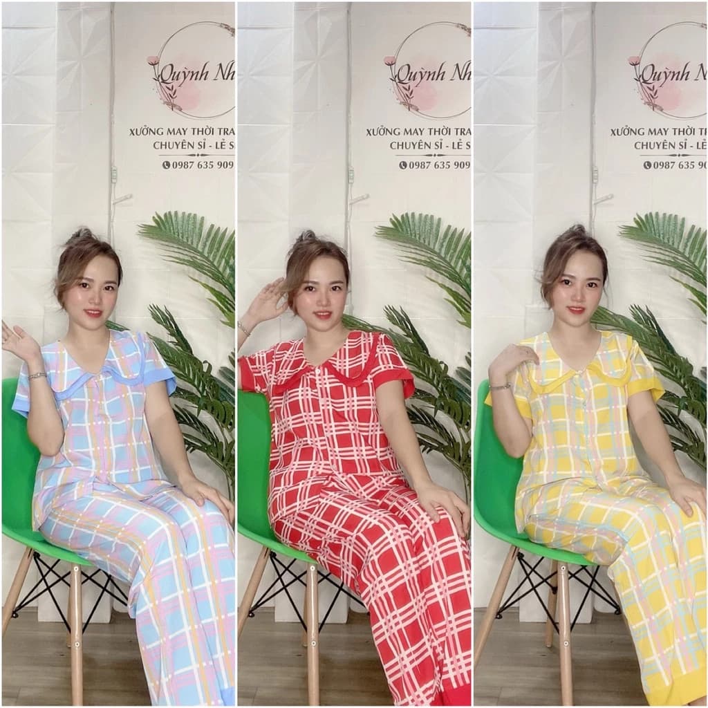 Set Bộ Pijama Tay Ngắn Quần Dài Tiết Hoa Sọc Hot (Ảnh Thật) Có Size - PJ13