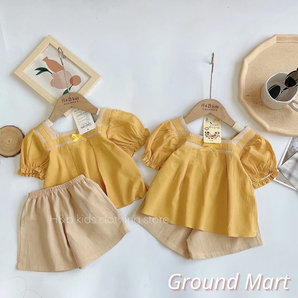Bộ đũi cộc tay bé gái trơn màu thiết kế cổ vuông, chất vải mềm mát, size từ 8 đến 15 kg