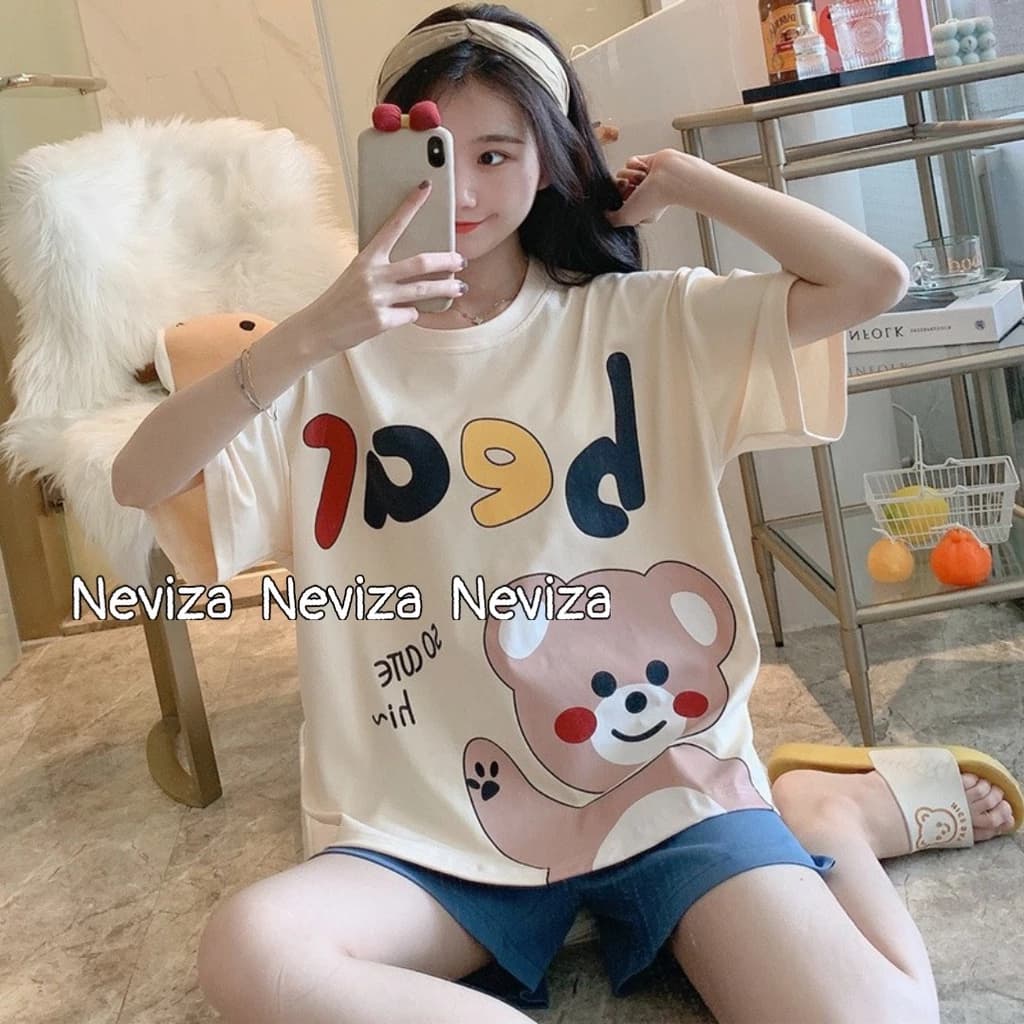 Đồ bộ nữ mặc nhà cộc tay mùa hè với họa tiết hoạt hình dễ thương chất Cotton cao cấp BC12