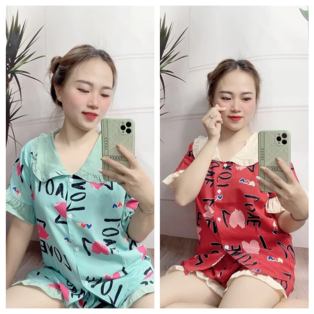 Đồ bộ lụa mặc nhà, sét pijama tiểu thư họa tiết chứ phối, ảnh thật 40-75KG - PJ02