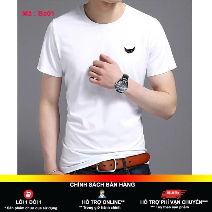 [Nhập mã SHOP0500 giảm 20K][hot] Áo thun nam cổ tròn màu trắng made in bahada