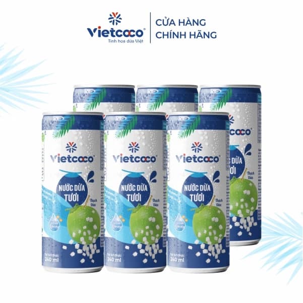 Combo 6 lon nước dừa tươi Vietcoco 240ml có cơm