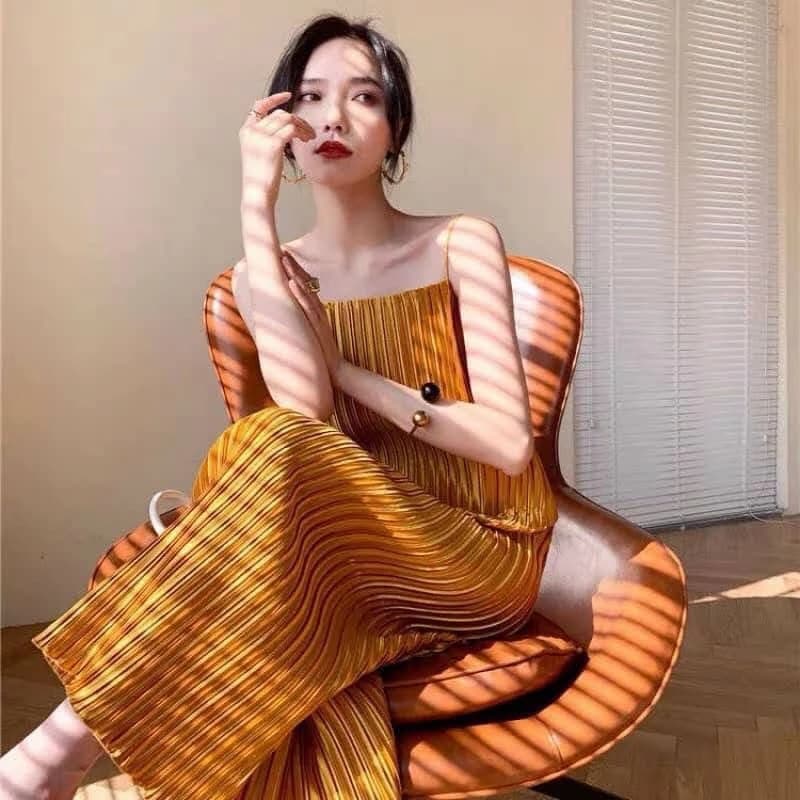 [ĐỦ BILL CÓ QUÀ] 🎁🎁 Đầm maxi hai dây dập ly sang trọng 3 màu (Có ảnh thật)
