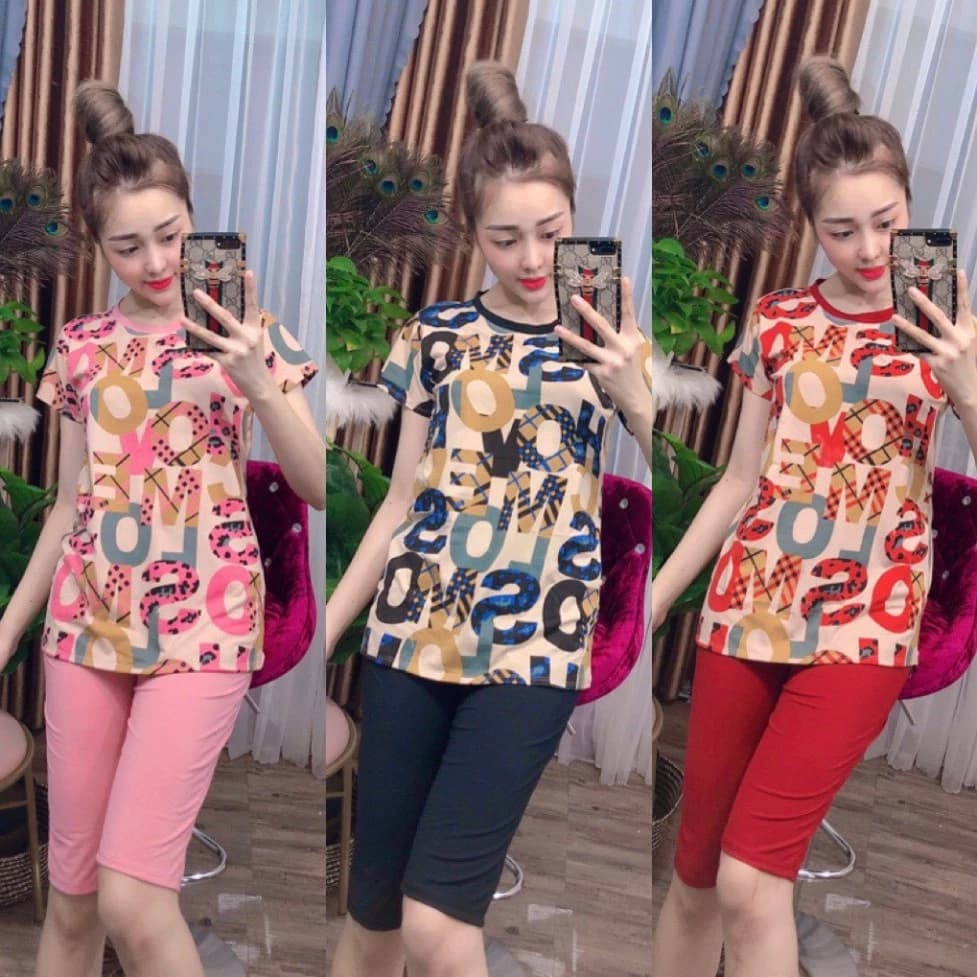Đồ Bộ Mặc Nhà Nữ Set Đồ Lửng Mặc Nhà In Chữ Nhiều Màu Dễ Thương Có Size 40-75KG - CT33 ĐB