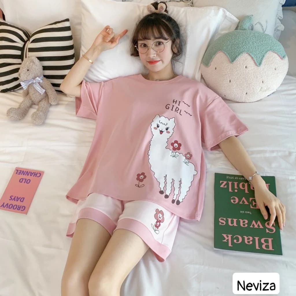 Đồ bộ nữ mặc nhà cộc tay mùa hè ,bộ ngủ hoạt hình dễ thương chất thun Cotton cao cấp co giãn thoải mái  BC08