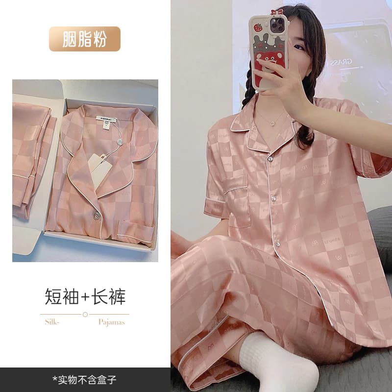Váy Ngủ	Pyjama Bộ Đồ Ngủ Tay Ngắn Chất Lụa Lạnh Thời Trang Mùa Hè 2024 Cho Nữ luyoo32