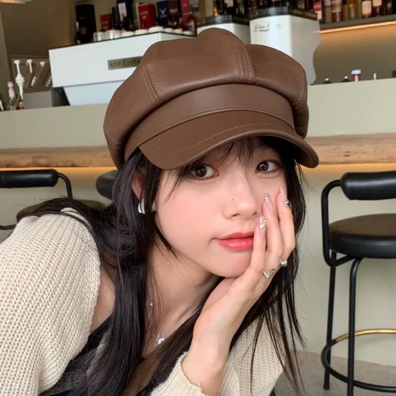 Mới Mũ beret Da Màu Trơn Phong Cách Anh Quốc Thời Trang Cho Nữ