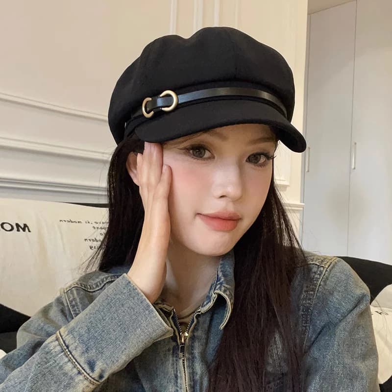 Mũ beret Màu Đen Phong Cách retro Nhật Bản Thời Trang Xuân Thu Cho Nữ