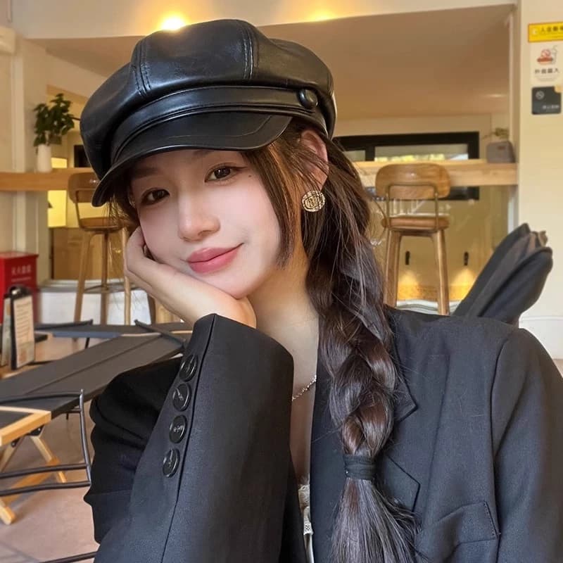 Pu Mũ beret Da Thời Trang Thu Đông Hàn Quốc Dành Cho Nữ