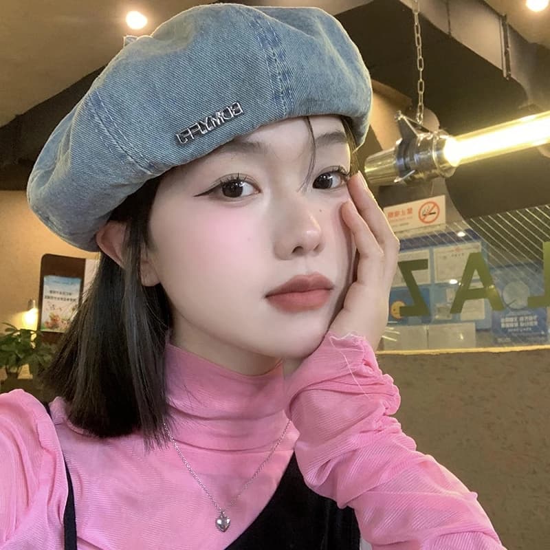 Nhật Bản Đơn Giản Denim Nồi Nữ Xuân Thu Phong Cách Phù Hợp Với Đầu Lớn Tuần Hoàn Mũ Nồi Họa Sĩ Mũ Phiên Bản Hàn Quốc Mũ Mặt Nhỏ