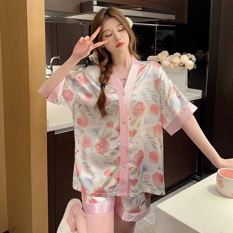Bộ Đồ Ngủ Nữ Ice Silk Bộ 2024 Bộ Quần Short Tay Ngắn Mùa Hè Mới Nhẹ Và Sang Trọng Quần Áo Ở Nhà
