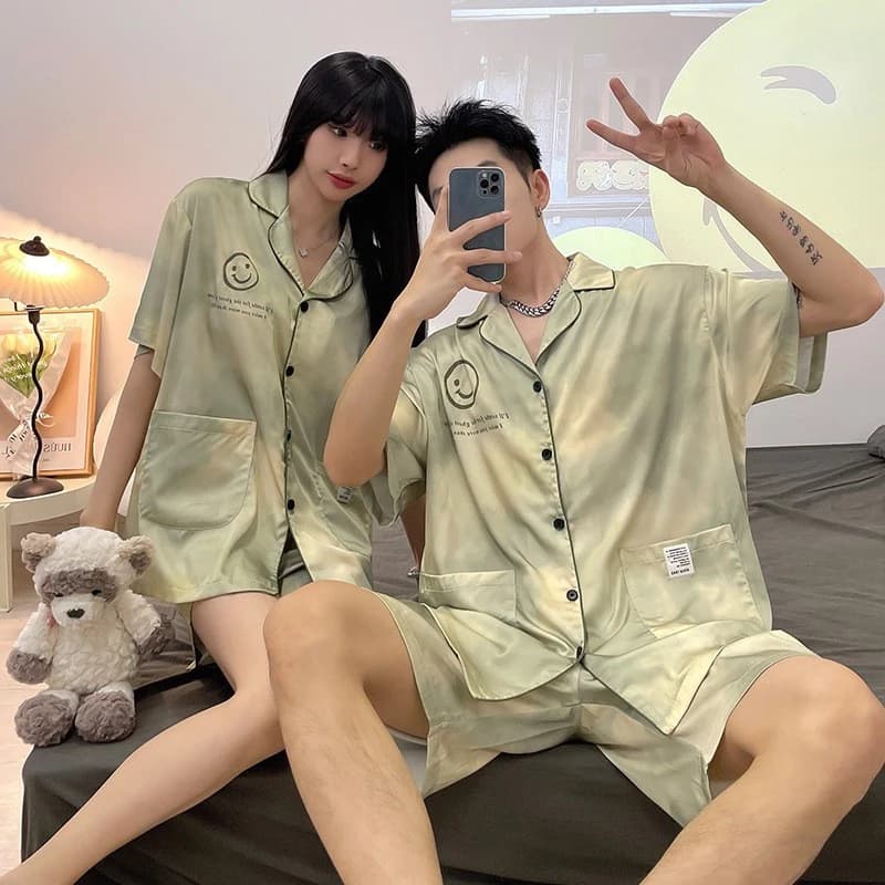 Bộ Đồ Ngủ Lụa Tay Ngắn Mặc Ở Nhà Phong Cách Mới Cho Cặp Đôi