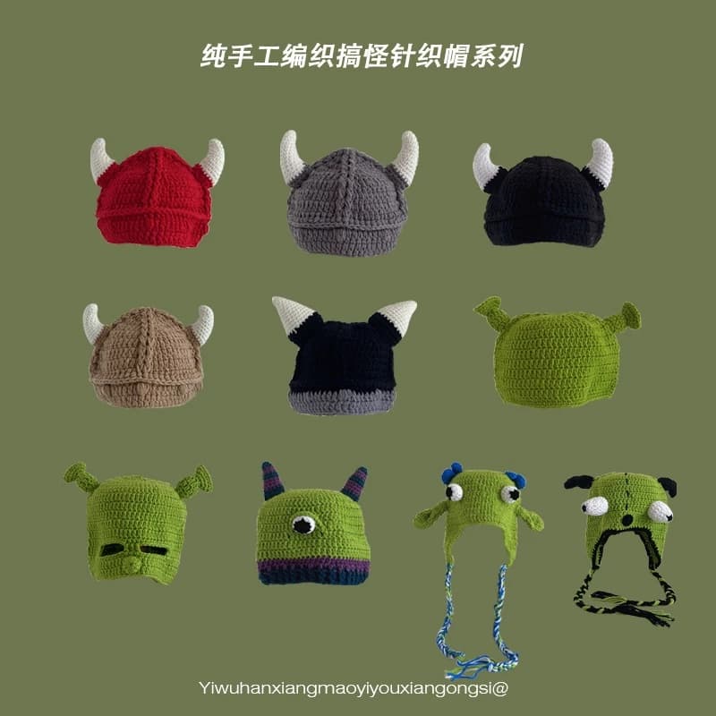 Plankton Cùng Phong Cách Ngộ nghĩnh Shrek Mũ Len Nữ Thu Đông Bé Quái Vật Hoạt Hình Vui Vẻ Xanh Dệt Kim Mũ Đội Đầu
