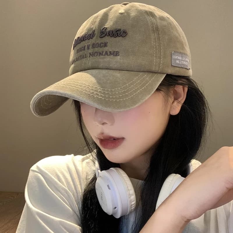 Chữ Thêu Mũ Bóng Chày Nữ Mỹ Retro Mặt Đạt Đỉnh Mũ Rửa Đau Khổ Đầu Lớn Chu Vi Rộng Vành
