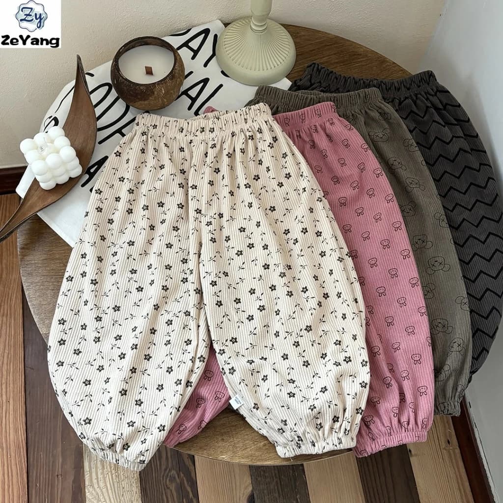 [Zy] 70-150cm Hàng có sẵn Quần nỉ thông thường dành cho trẻ em Quần nhung Quần Harem thể thao rộng mùa thu đông cho bé dáng rộng đơn giản legging thời trang Phiên bản Hàn Quốc