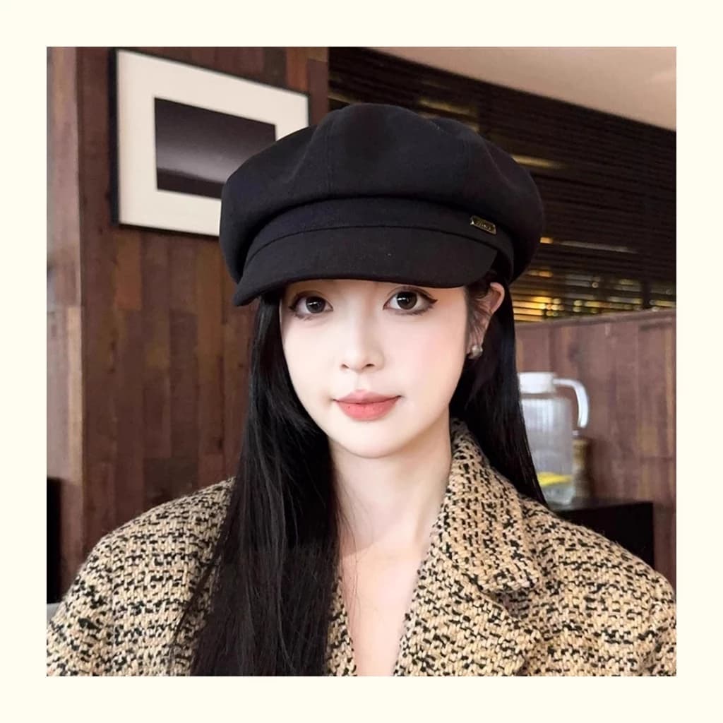 Thu Đông Nữ Phiên Bản Hàn Quốc Phù Hợp Với Influencer Chữ Cái Nhãn Len Newsboy Mũ Anh Retro Nghệ Thuật Thời Trang Nhật Bản Oct