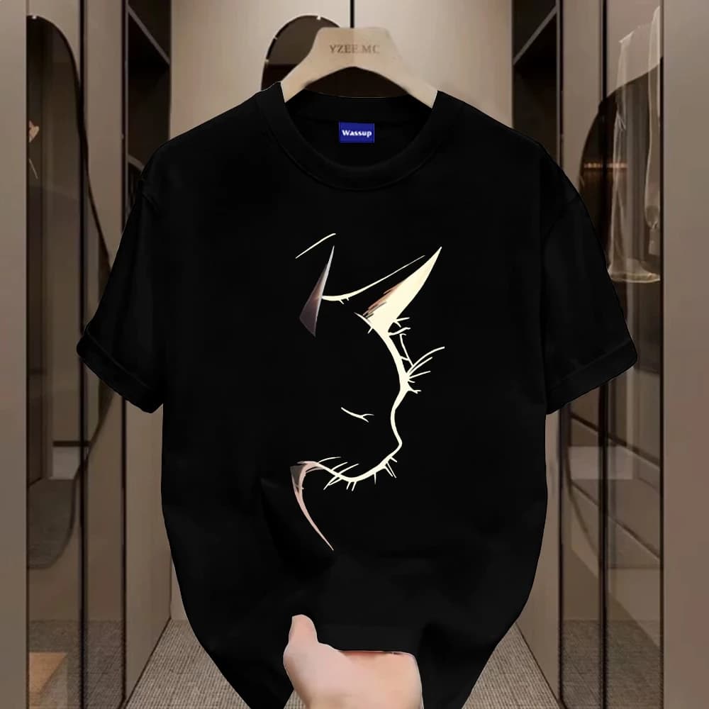✨Hàng có sẵn✨WASSUP Light Cat Shadow Print-Áo thun nam mới! cotton, thời trang, Unisex