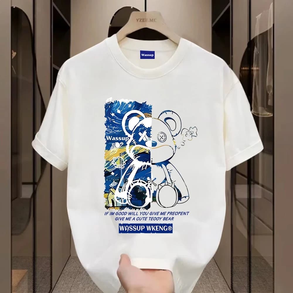 ✨Hàng có sẵn✨WASSUP Cute Teooy Bear Áo thun nam mới! cotton, thời trang, Unisex